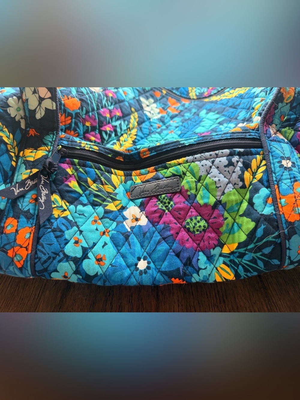 Vera Bradley Teal Floral Quilted Travel Duffle with Multicolor Blooms - Picture 3 of 9